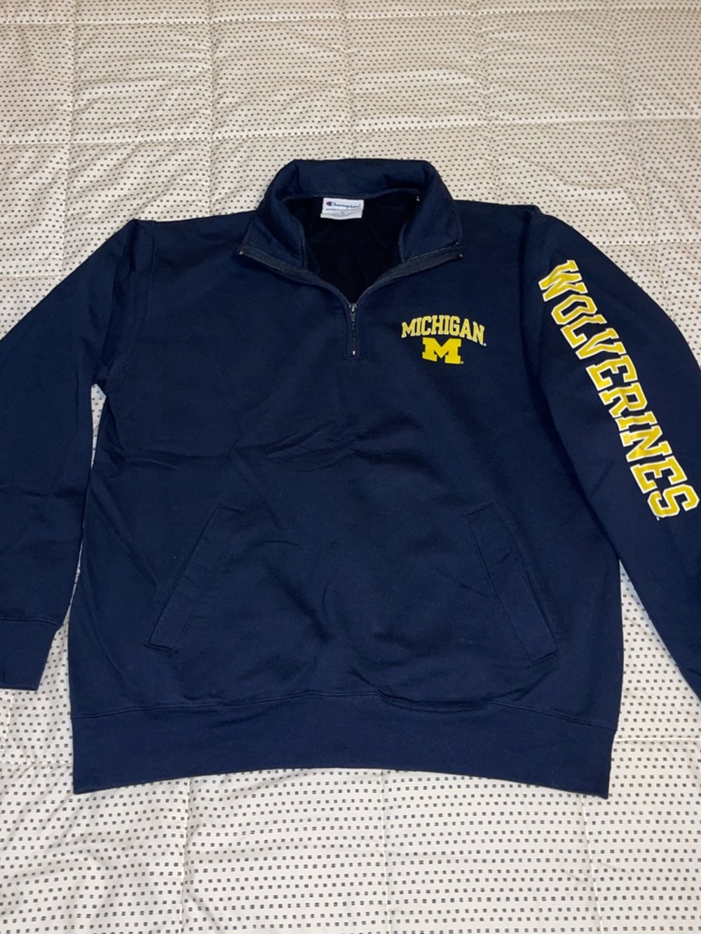 Champion Navy Michigan Wolverines 1/4 Zip Pullover with Yellow Logo